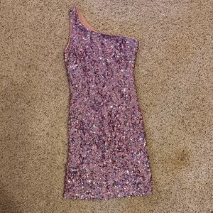 Lulu's Sparkling Pink One-Shoulder Dress